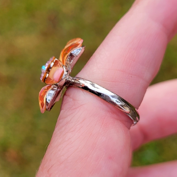 Prarie Flower Pink Crystal Gem Stone Ring One Size Fits All - Picture 5 of 10